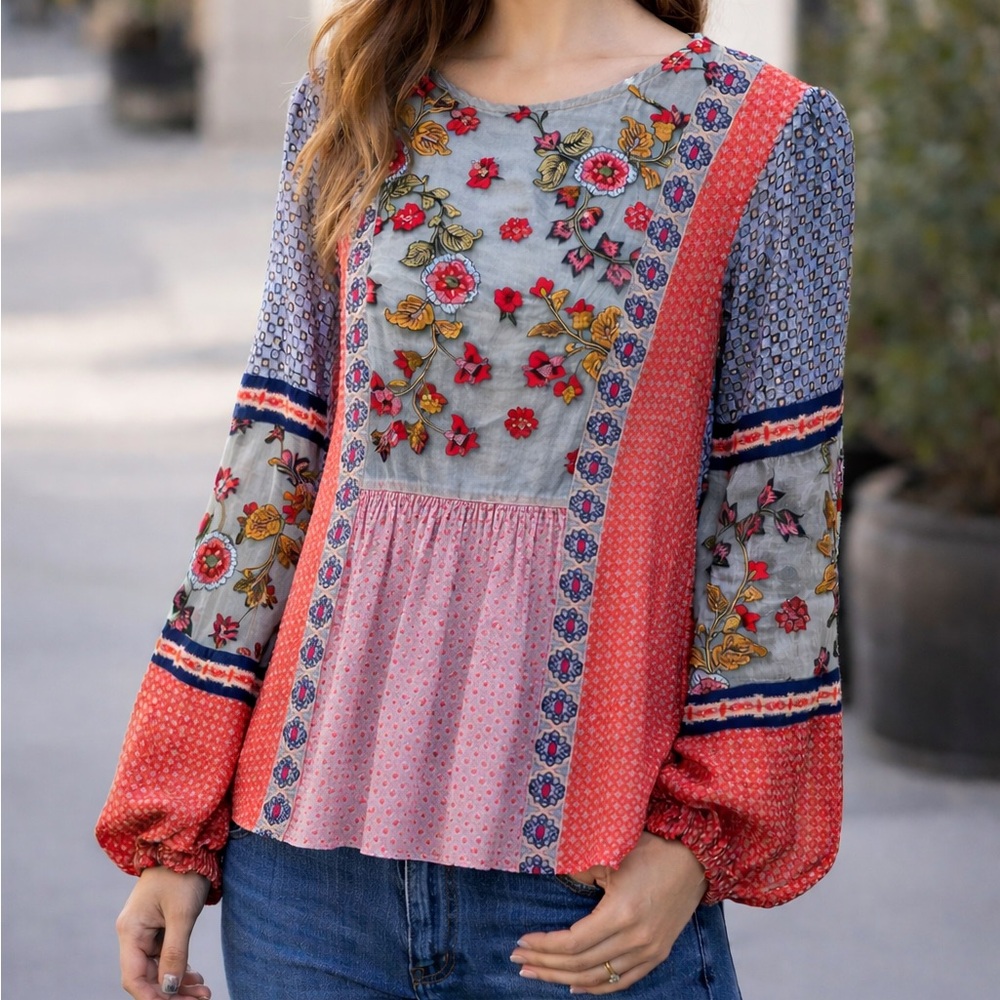 Anthropologie Floral Embroidered Women's Top
